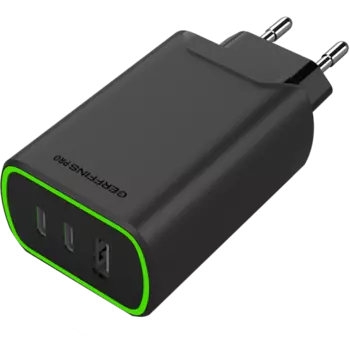 Зарядное устройство сетевое Gerffins Pro USB-A/С/С 65W, черное (GaN)
