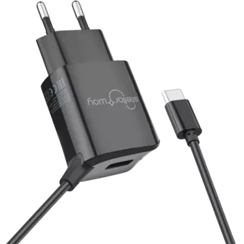 Зарядное устройство сетевое Stellarway USB-A + кабель Type-C, 2,1A 1м, черный