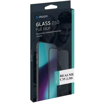 Защитное стекло Мультибренд для realme C35 2.5D Full Glue (черная рамка)