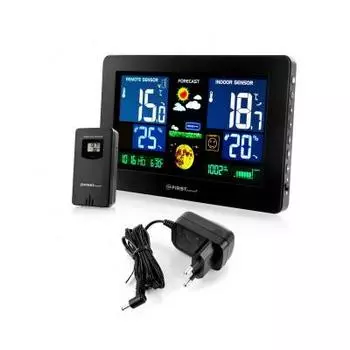 Метеостанция First FA-2461-4 Black, цветной LED-дисплей, USB-зарядка устройств, беспроводной датчик, черный