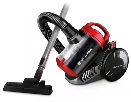 Пылесос циклонного типа BRAYER BR4202, 2200Вт, контейнер 2,5 л, всасывание 420 Вт, Hepa фильтр, шнур 5м, красный/черный