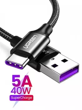 USB-кабель для быстрой зарядки 5А с Type C-разъемом (1,5 м., черный)