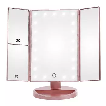 Зеркало косметическое с LED-подсветкой трехстворчатое Superstar Magnifying Mirror, розовый