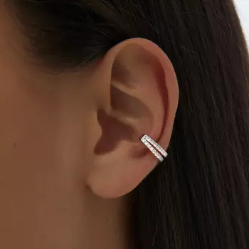 Двойной кафф с фианитами из серебра MIE