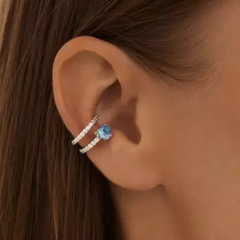 Кафф на правое ухо с голубым сердцем из серебра MIE