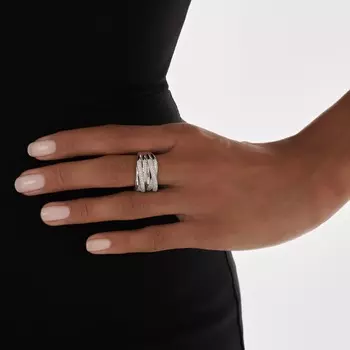 Кольцо многослойное с фианитами серебряное MIE