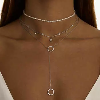 Колье-галстук регулируемый из серебра с кругами MIE