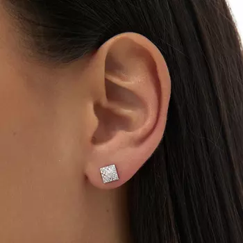 Серьги пусеты геометрия из серебра с фианитами MIE