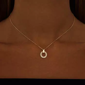 Серебряное колье с овальной подвеской с фианитами в покрытии желтое золото MIE