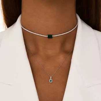 Серебряное колье с зеленым агатом MIE