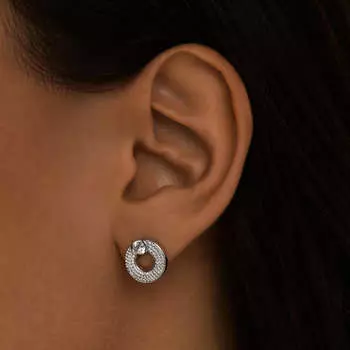 Серебряные круглые серьги-пусеты с фианитами MIE