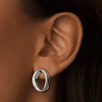 Серебряные крупные серьги-овалы с фианитами MIE