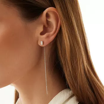 Серебряные серьги - протяжки с фианитами Baguette MIE