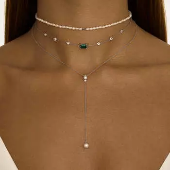 Серебряный чокер "Энергия" с зелёным фианитом MIE