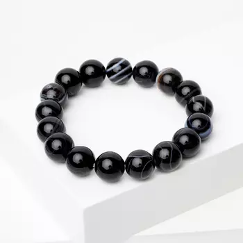 Браслет агат черный 12 мм 16 см