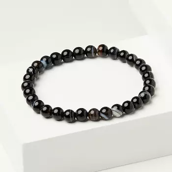 Браслет агат черный 6 мм 17 см