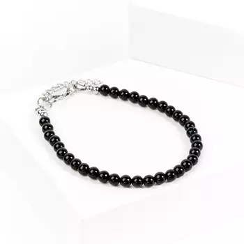 Браслет агат черный (биж. сплав) 4 мм 18 см (+3 см)