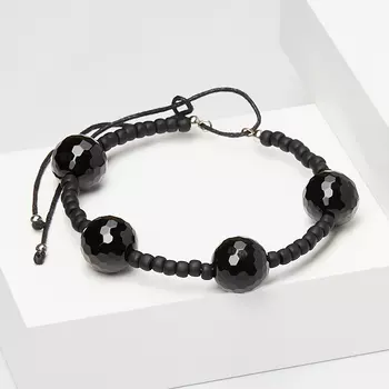 Браслет агат черный (биж. сплав) огранка 13 мм 16 см (регулируемый)