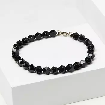 Браслет агат черный (биж. сплав) огранка 6 мм 17 см