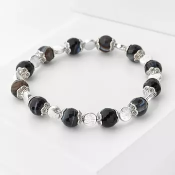 Браслет агат черный (биж. сплав) огранка 8 мм 16 см