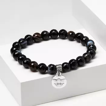 Браслет агат черный (биж. сплав) огранка 8 мм 18 см