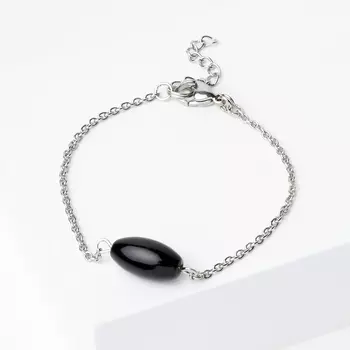 Браслет агат черный (биж. сплав, сталь хир.) 16 см (+3 см)