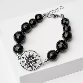 Браслет агат черный (биж. сплав, сталь хир.) огранка 18 см (+3 см)