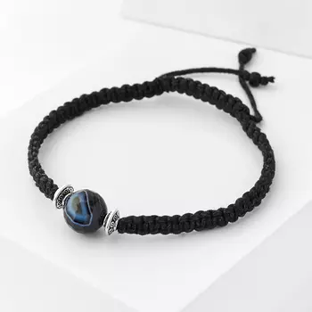 Браслет агат черный (биж. сплав, текстиль) шамбала огранка 10 мм 16 см (регулируемый)