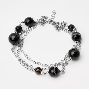 Браслет агат черный (на ногу) огранка 25 см (+3 см) (сталь хир., биж. сплав)