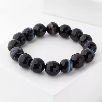 Браслет агат черный огранка 12 мм 16 см