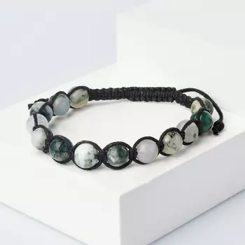 Браслет агат древесный (текстиль) шамбала 8 мм 16 см (регулируемый)