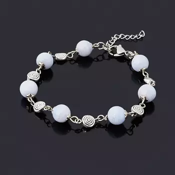 Браслет агат голубой (биж. сплав, сталь хир.) 8 мм 16 см (+3 см)