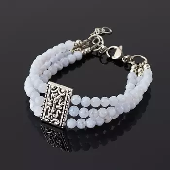 Браслет агат голубой (биж. сплав, сталь хир.) 4 мм 17 см (+3 см)