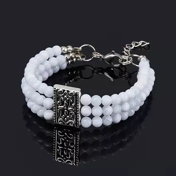 Браслет агат голубой (биж. сплав, сталь хир.) 4 мм 16 см (+3 см)