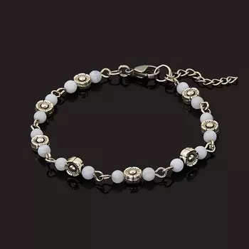 Браслет агат голубой (биж. сплав, сталь хир.) 4 мм 16 см (+3 см)