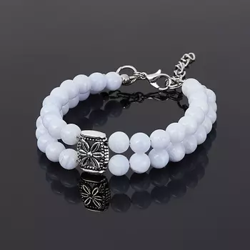 Браслет агат голубой (биж. сплав, сталь хир.) 6 мм 17 см (+3 см)