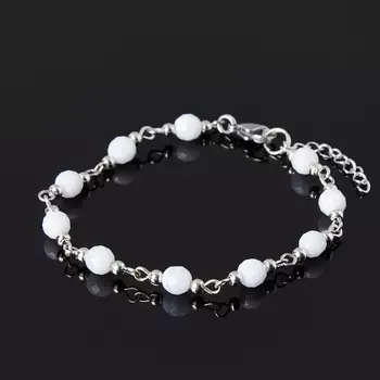 Браслет агат голубой (биж. сплав, сталь хир.) огранка 6 мм 16 см (+3 см)