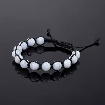 Браслет агат голубой (текстиль) шамбала 8 мм 16 см (регулируемый)