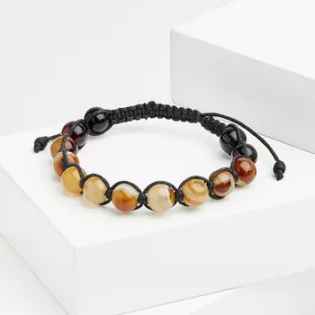 Браслет агат коричневый (текстиль) шамбала 8 мм 16 см