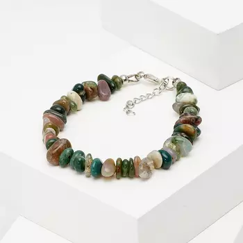 Браслет агат моховой 16 см (+3 см) (биж. сплав)