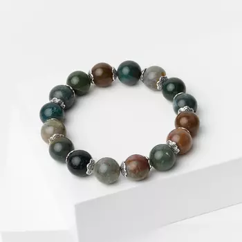 Браслет агат моховой (биж. сплав) 10 мм 16 см