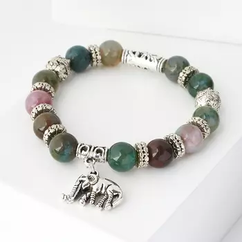 Браслет агат моховой (биж. сплав) 10 мм 18 см