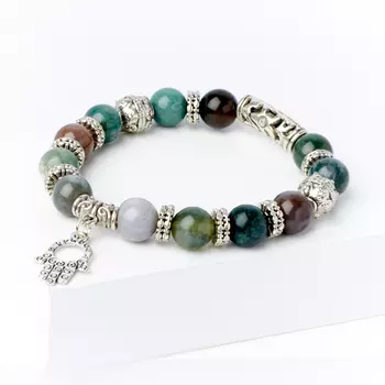 Браслет агат моховой 10 мм 18 см (биж. сплав)