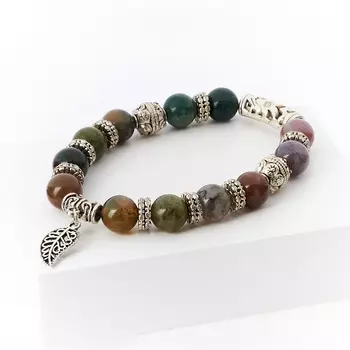 Браслет агат моховой (биж. сплав) 10 мм 18 см