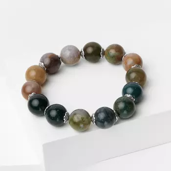 Браслет агат моховой (биж. сплав) 12 мм 16 см