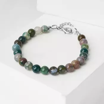 Браслет агат моховой (биж. сплав) 7 мм 16 см (+3 см)