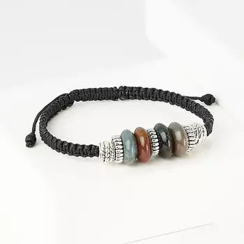 Браслет агат моховой (биж. сплав, текстиль) шамбала 12 мм 16 см (регулируемый)