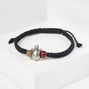 Браслет агат моховой (биж. сплав, текстиль) шамбала 6 мм 16 см (регулируемый)