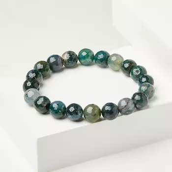 Браслет агат моховой огранка 10 мм 18 см