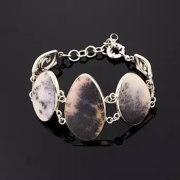 Браслет агат пейзажный (дублет) 17 см (+3 см) (нейзильбер)